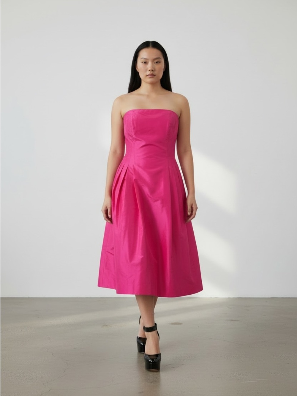 Strapless Silk Pink Midi Dress